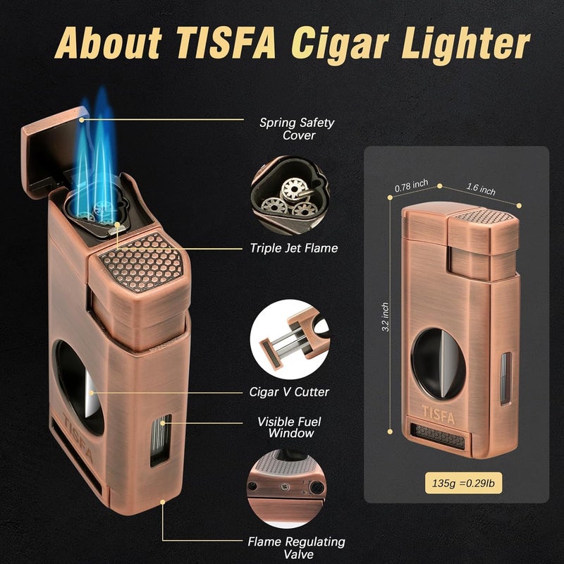 TISFA Cigar Travel Humidor for Cigars Portable Cigar Humidor with All in one Cigar Torch Lighter, Cigar Humidifier, Hygrometer, Cigar Accessories Gift Set, Cedar Wood Lined Cigar Case (Textured Brown) - Image 3